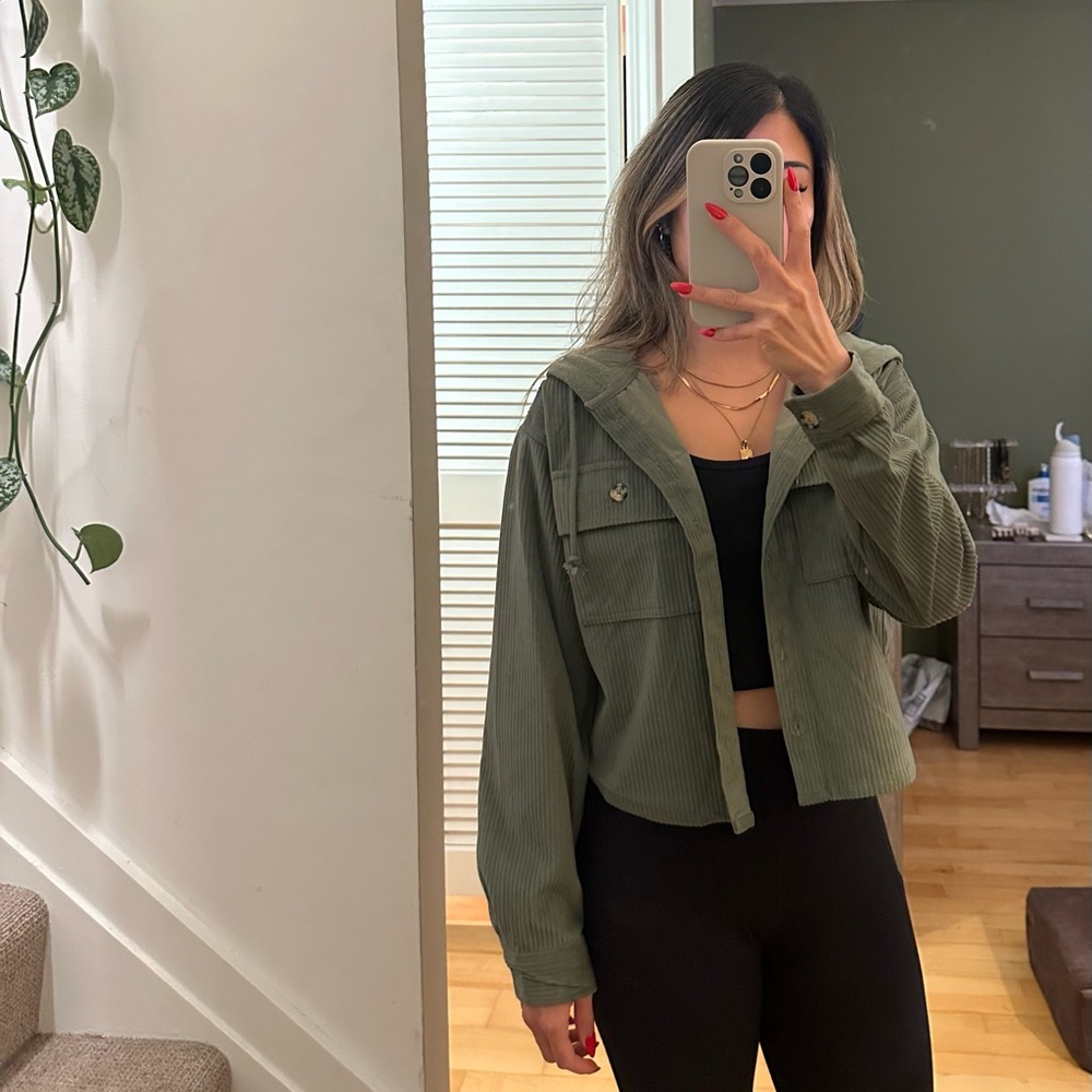 Olive Green Corduroy Cropped Jacket - Size S